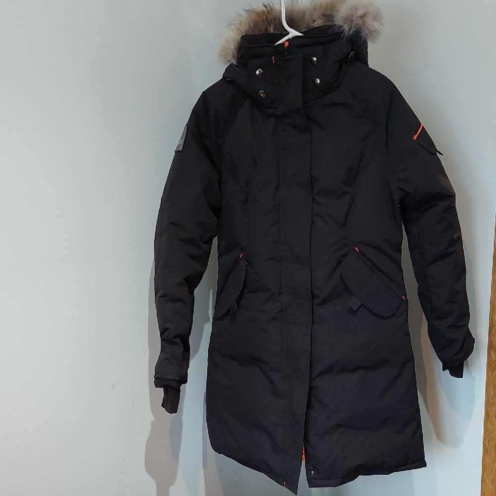 Outdoor Survival Canada Entrax 800 Black Parka with Fur Trim Hood Size Medium